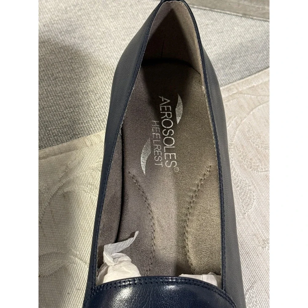 Aerosoles Lovely Dark Blue‎ Leather Wedge Pumps Navy Loafers Womens 8M Heel Rest